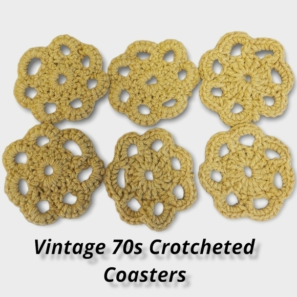 VINTAGE 70s Hand Crotcheted Coaster Set of 6 - Picture 1 of 5